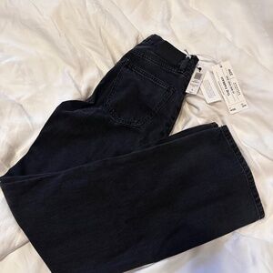 NEW Aritzia Denim Forum Farrah Black high waist rise wide leg jeans sz 23